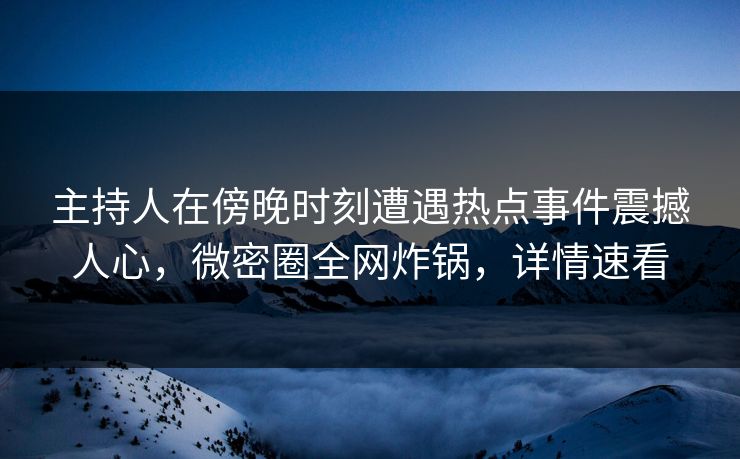 主持人在傍晚时刻遭遇热点事件震撼人心，微密圈全网炸锅，详情速看