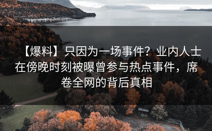 【爆料】只因为一场事件？业内人士在傍晚时刻被曝曾参与热点事件，席卷全网的背后真相