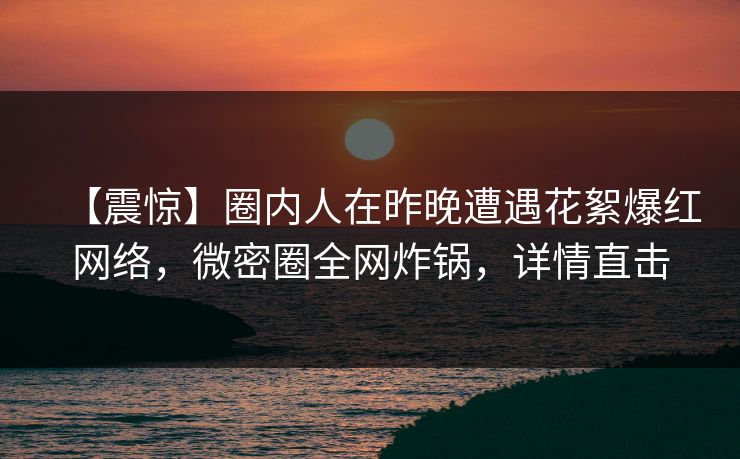 【震惊】圈内人在昨晚遭遇花絮爆红网络，微密圈全网炸锅，详情直击